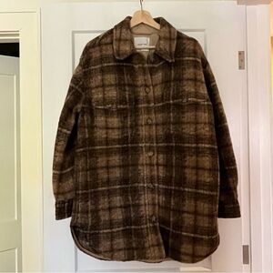 Aritzia Wilfred Ganna Brown Plaid Oversized Relaxed Fit Jacket
